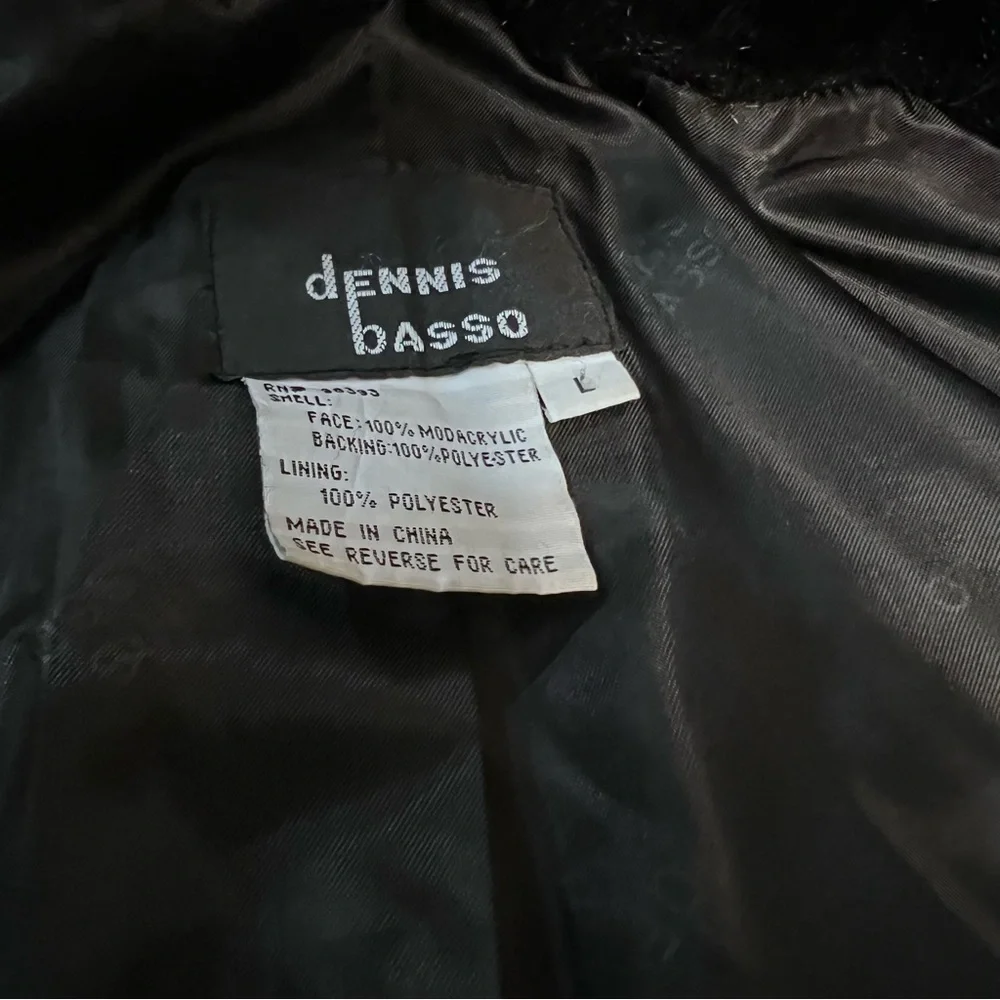 DENNIS BASSO VINTAGE 90s Black Faux Fur Plush Mid-Length Coat Jacket SZ:L - Picture 12 of 12